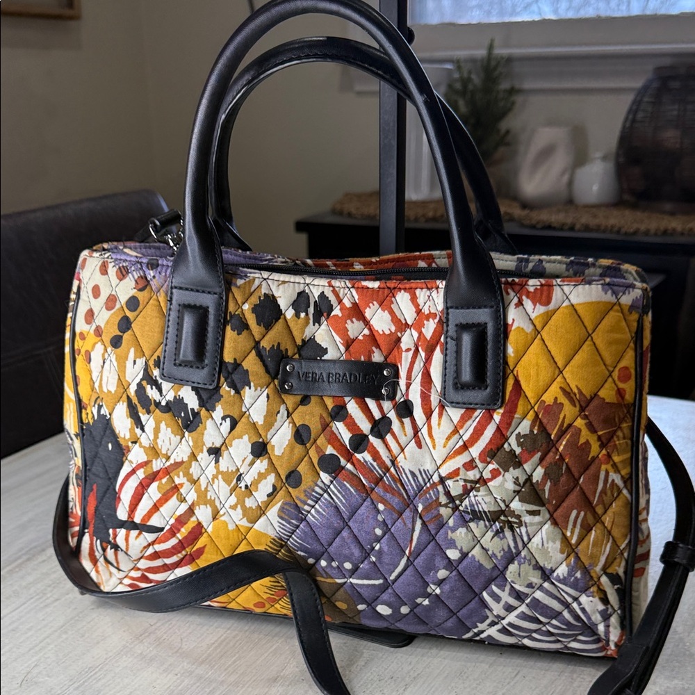 Vera Bradley Yellow and Purple Quilted Triple Compartment Crossbody/Satchel